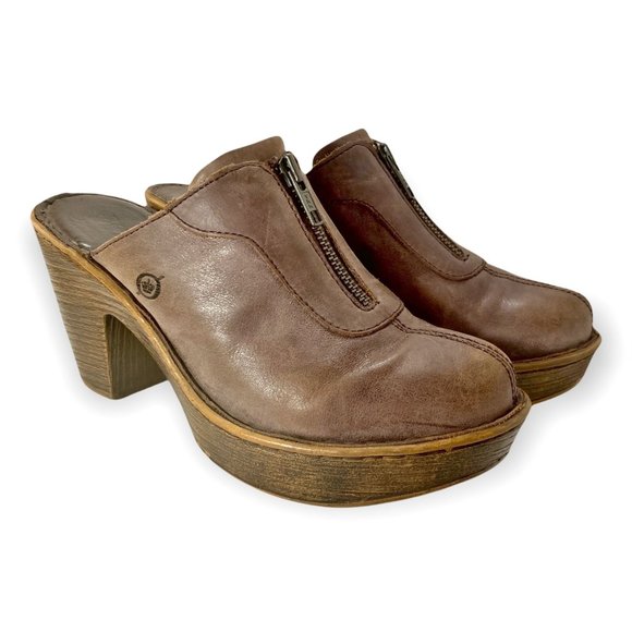 Born Haledon Taupe Leather Clogs 3 Inch Heels - Women's size 8 - Picture 4 of 11